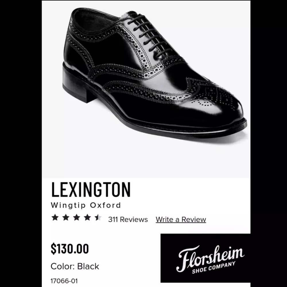 FLORSHEIM 17066-01 Lexington Wingtip Oxford Black Leather Dress Shoe Mens 11.5